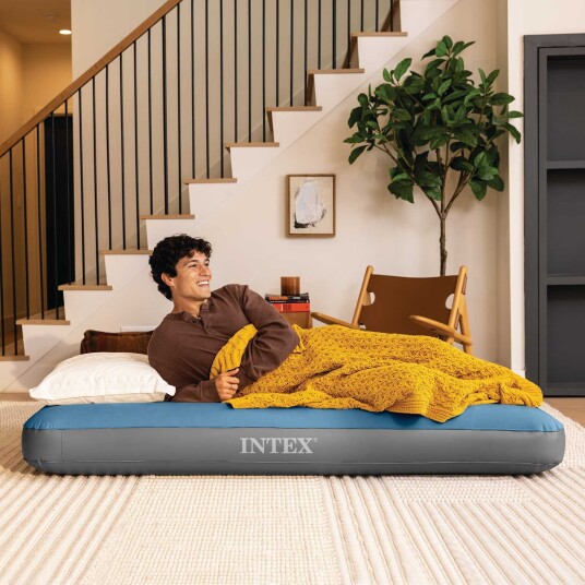 INTEX Luftmadrass med pumpe INTEX Mørk blå og grå 152 x 203 x 25 cm INTEX Luftmadrass med pumpe INTEX Mørk blå og grå 152 x 203 x 25 cm