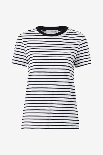 Selected FEMME - Topp slfMyessential SS Stripe O-neck Tee - Svart