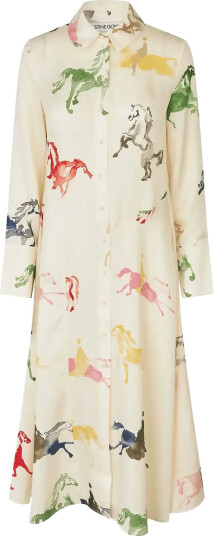STINE GOYA Dry Viscose Front Placket Midi Polo Dress   Cream   S