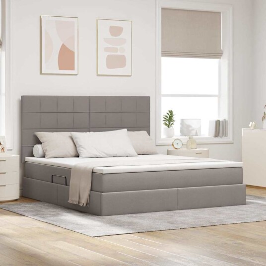  LED lagringseng med madrass Gråbrun 160 x 200 cm Stoff