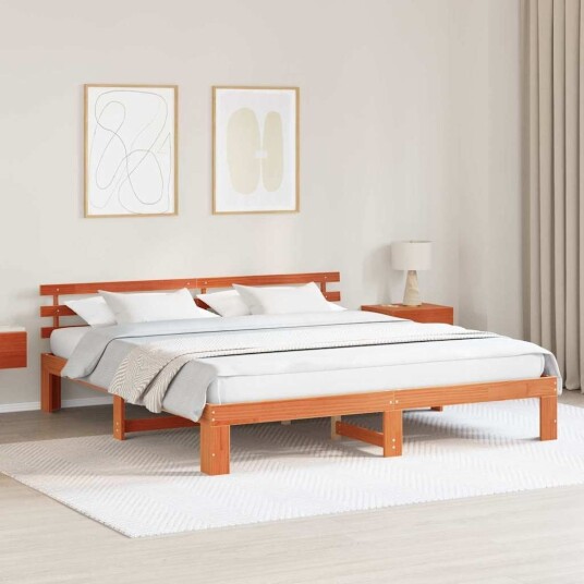  Furu Seng Ramme Vokset Brun Massivt Tre 200 x 200 cm