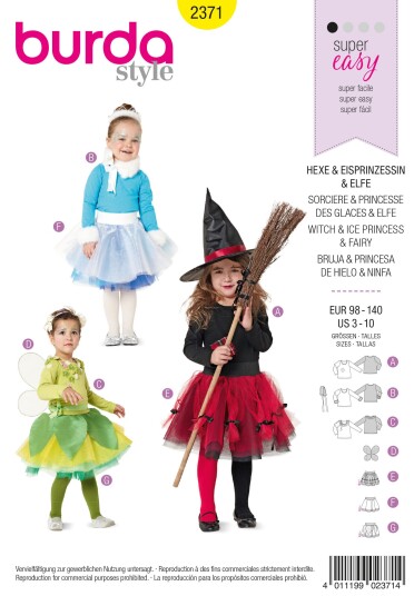 Burda 2371 - Heks, Isprinsesse og Fe EUR: 98-140, US: 3-10