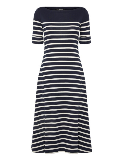 Lauren Ralph Lauren Striped Cotton Rib Knit Midi Dress Navy S Lauren Ralph Lauren Striped Cotton Rib Knit Midi Dress Navy S