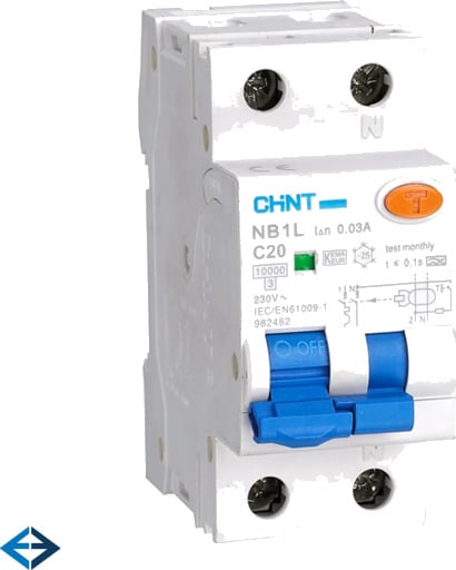 Chint Kombinasjonsbryter RCBO CHINT, 1P+N, C karakteristikk, 20A, 30mA, 10kA