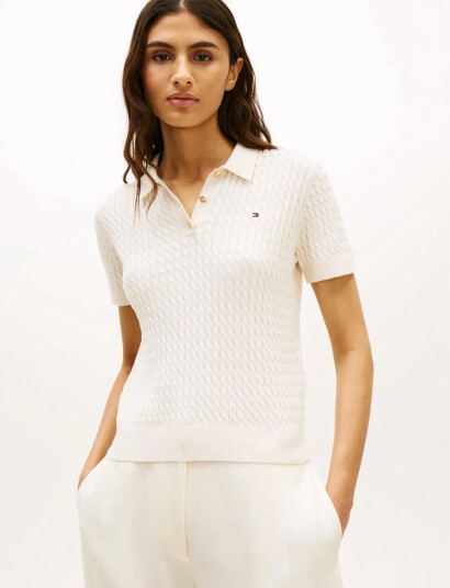 Tommy Hilfiger Co Cable Fine Gg Polo S/S Swt Cream L