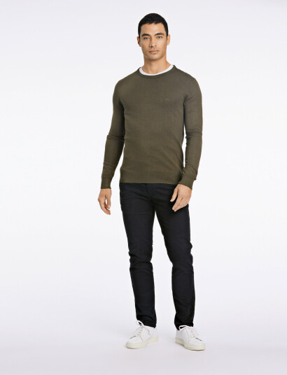 Lindbergh Ecovero L/S O-Neck Knit - Khaki green - XXXL