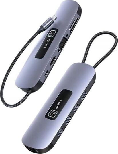 Usams Adapter Hub 10 I 1 3Xusb 3.0/Tf/Sd/Usb C/Hdmi/Rj45/Vga Pd100w Grå/Tarnish Sj644hub01 Us Sj644