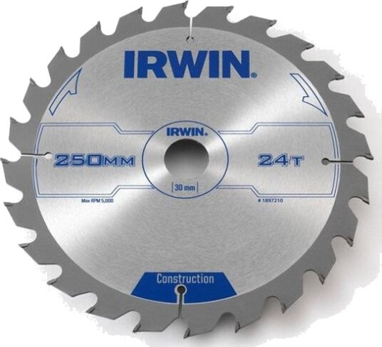 Irwin 1897210 Sirkelsagblad For Bordsag Og Gjærsag, 250mm, 30mm, 24T (For Alle Treslag)