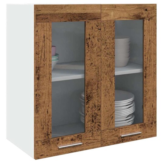  Kjøkken veggskap med glassdør gammelt tre 60x31x60 cm 8721158436924