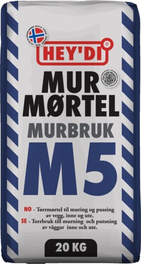 Hey'di Murmørtel M5 20kg Tørrmørtel I Plastsekk