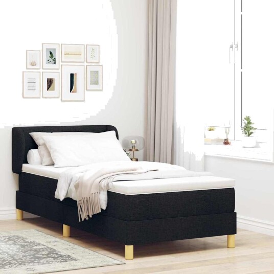 Svart Stoff Box Spring Seng med Madrass 100x200 cm
