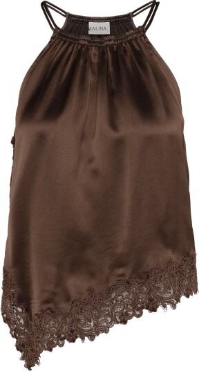 Malina Madina Asymmetric Lace Hem Top Brown 38