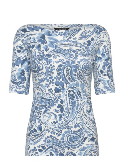 Lauren Ralph Lauren Refined Str 1X1 Rib Knt T Shirt   Blue   S