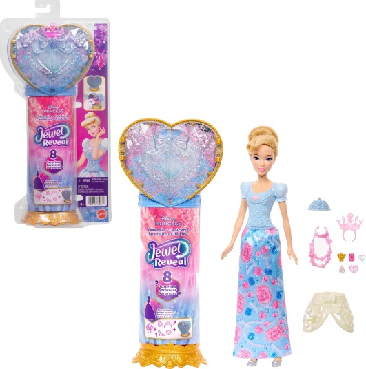 Disney Princess Jewel Reveal Askepott Dukke med 8 Overraskelser og Tilbehør Disney Princess Jewel Reveal Askepott Dukke med 8 Overraskelser og Tilbehør