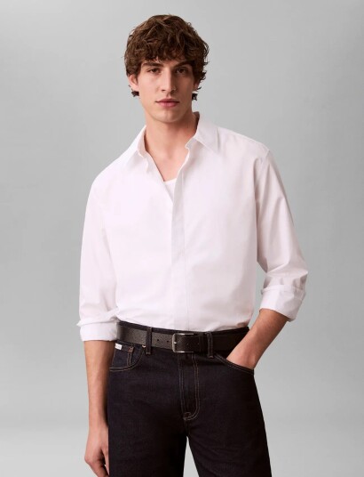 Calvin Klein Ls Solid Crisp Relaxed Shirt White M Calvin Klein Ls Solid Crisp Relaxed Shirt White M