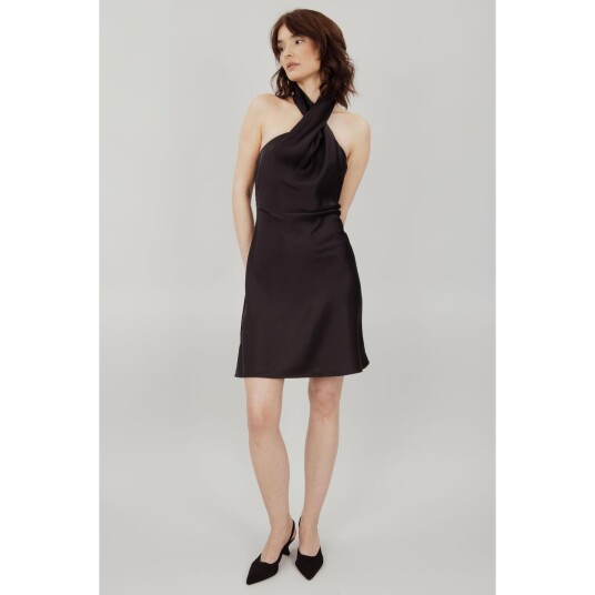Fride Dress Black M Short satin halter-neck dress Fride Dress Black M Short satin halter-neck dress