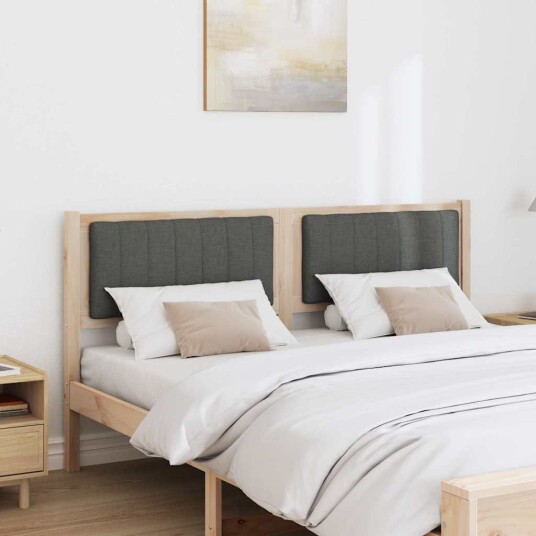 Polstret sengegavl med hodegjerde Brun 150 cm Massiv furu
