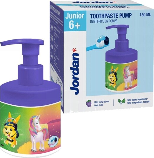 JORDAN Junior Barnetannkrem med pumpeflaske 6+ år Mild Fruity 150 ml.