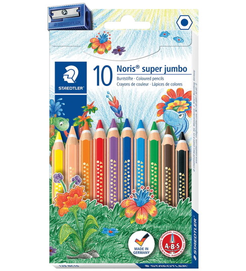 Staedtler 10 Super Jumbo fargeblyanter med blyantspisser