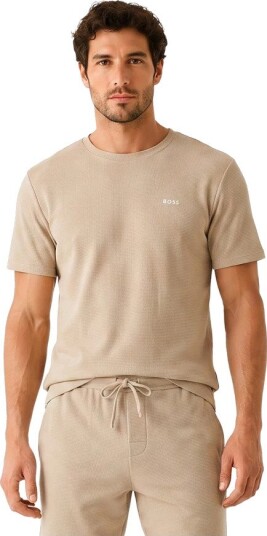 BOSS Waffle T-skjorte i Beige med Brodert Logo - Herreklær BOSS Waffle T-skjorte i Beige med Brodert Logo - Herreklær