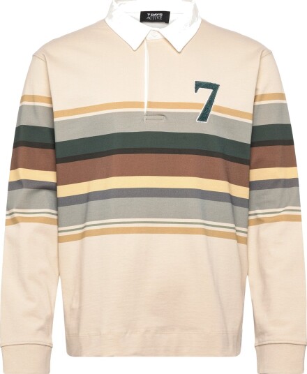 7 DAYS Active Polo Stripes Long Sleeve   Beige   M