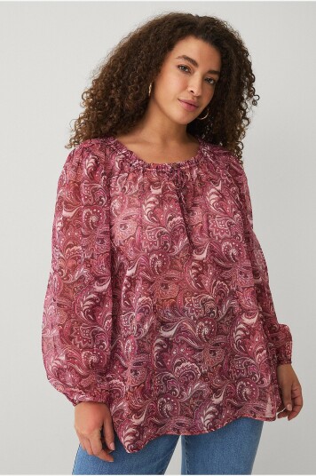 Ellos Plus collection Mønstret bluse i chiffon Rosa