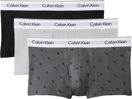 Calvin Klein Low Rise Trunk 3Pk   BLACK   DIAMOND LOGO TORNADO   HARB   L