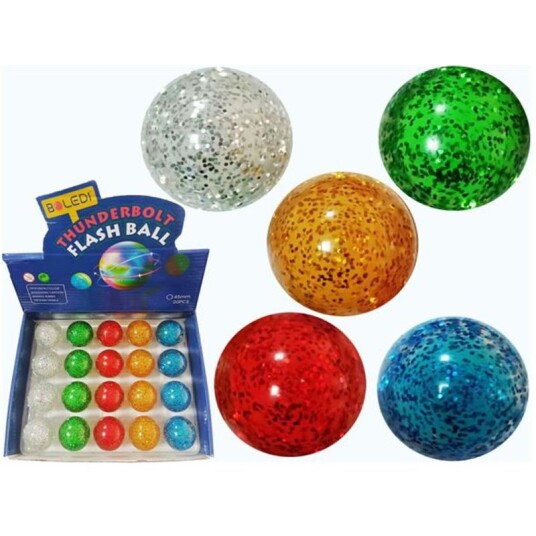 Sprettball m/ lys 4,5cm assortert Glitter