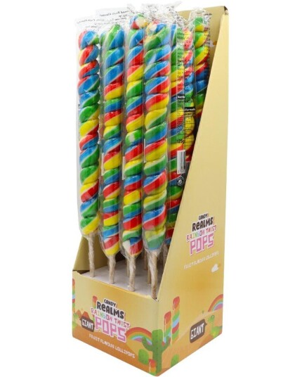 16 stk Giant Rainbow Twist Pops   Regnbuefargede Lange Spiralformede Kjærligheter   Candy Realms   Hel Eske 2 kg