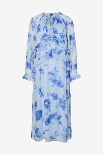 pieces - Kjole pcClara LS Long V-neck Dress Wvn D2 - Blå
