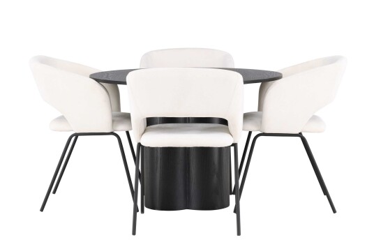 Venture Design Olivia & Day spisegruppe Offwhite/svart 4 stoler & bord 110 cm