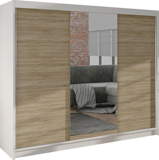 Cyria Garderobe med Speil 200x215 cm - Brun/Hvit