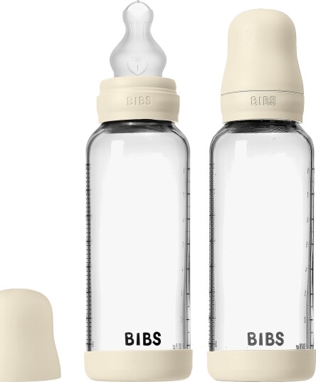 BIBS 240 ml Glass Tåteflaske Silikon Antikolikk 2-Pakk Ivory