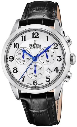 Festina Herreklokke F20041 1 Swiss Made Sølvfarget/Lær Ø41 mm Festina Herreklokke F20041 1 Swiss Made Sølvfarget/Lær Ø41 mm