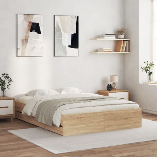  Sengeramme med skuffer sonoma eik 150x200 cm konstruert tre 8721012244856
