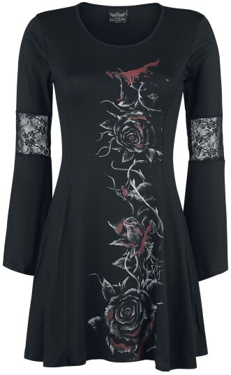 Alchemy England Goth Middellang kjole Bleeding Rose S til 3XL Damer svart Alchemy England Goth Middellang kjole Bleeding Rose S til 3XL Damer svart