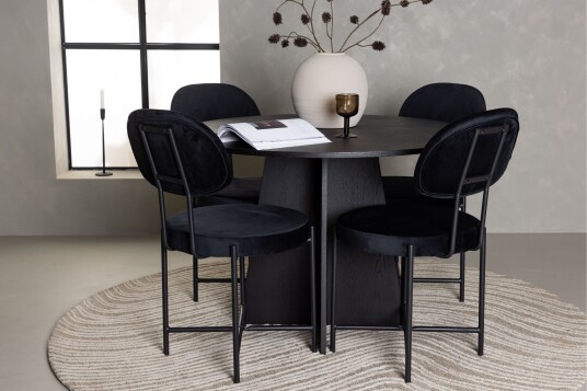 Venture Home Bootcut Spisegruppe 110 cm Rund med 4 Stella Stoler Sort