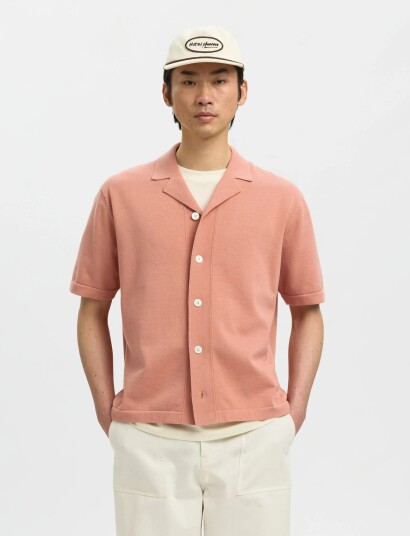 Selected Slhamour Intarsia Relaxed Polo Cardigan   Pink   S