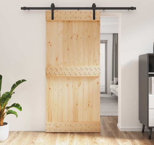 vidaXL Skyvedør Naturlig og svart 95 x 210 cm Massiv Furu Tre