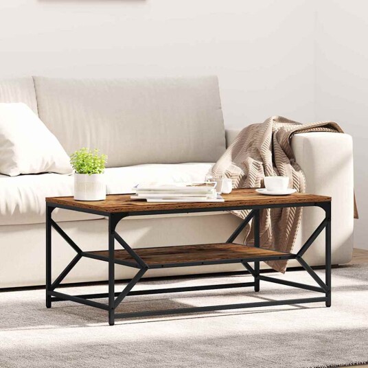 Kaffebord med hylle i gammelt tre 90x50x40 cm Laget av tre