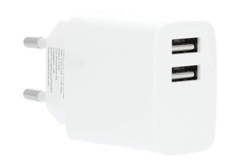 GEAR 220V Lader med 2xUSB-A og 1m USB-C Kabel Hvit Mobillader