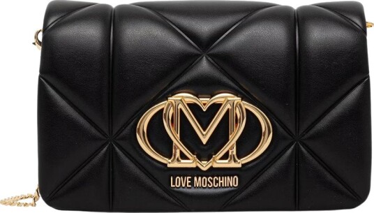 Love Moschino Håndveske Svart Øko-Lær med Skulderstropp og Glidelåslukking