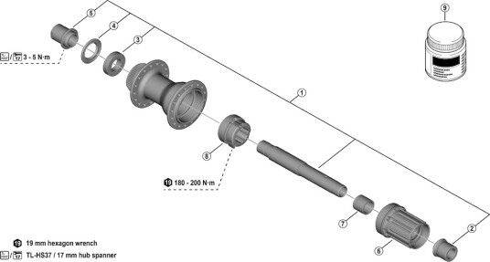 Shimano aksel komplett til baknav modell FH-TC500-MS/HM