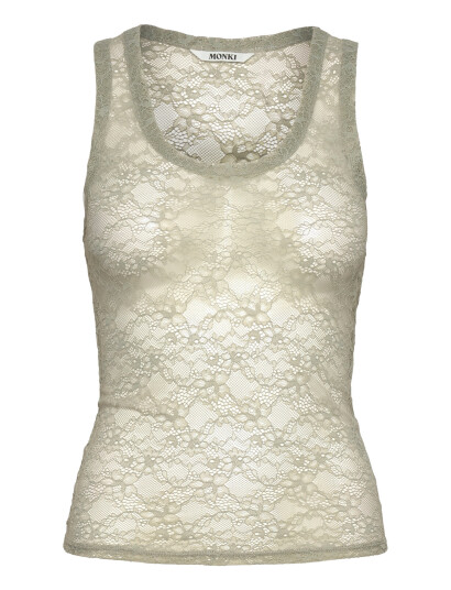 Monki Sheer Lace Sleeveless Tank Top - Khaki green - XXS