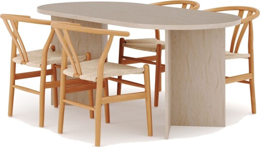 Dano Spisebord 180 cm med 4 Dastoori Spisestoler - Travertin / Natur