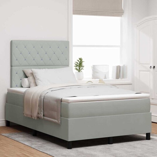 Box Spring Seng med Madrass & LED Lys Lysegrå 120x200 cm Fløyel