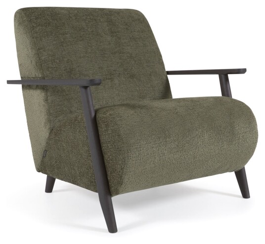 Kave Home Meghan Loungestol, grønn chenille/Trebein wenge finish Unoliving 1645682-01-0 1596067-05-0