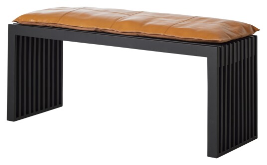 Cinas Rib Benk, Matt Sort Mahogni med Lysebrun skinn pute, B: 104cm 1746505-01-0 1746509-02-0