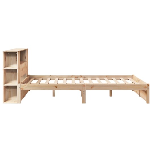 Seng med bokhylle uten madrass 140x200 cm heltre furu 3322359