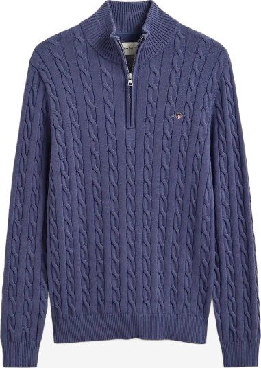 Gant Cable Knit Half Zip Sweater BLUE HORIZON L